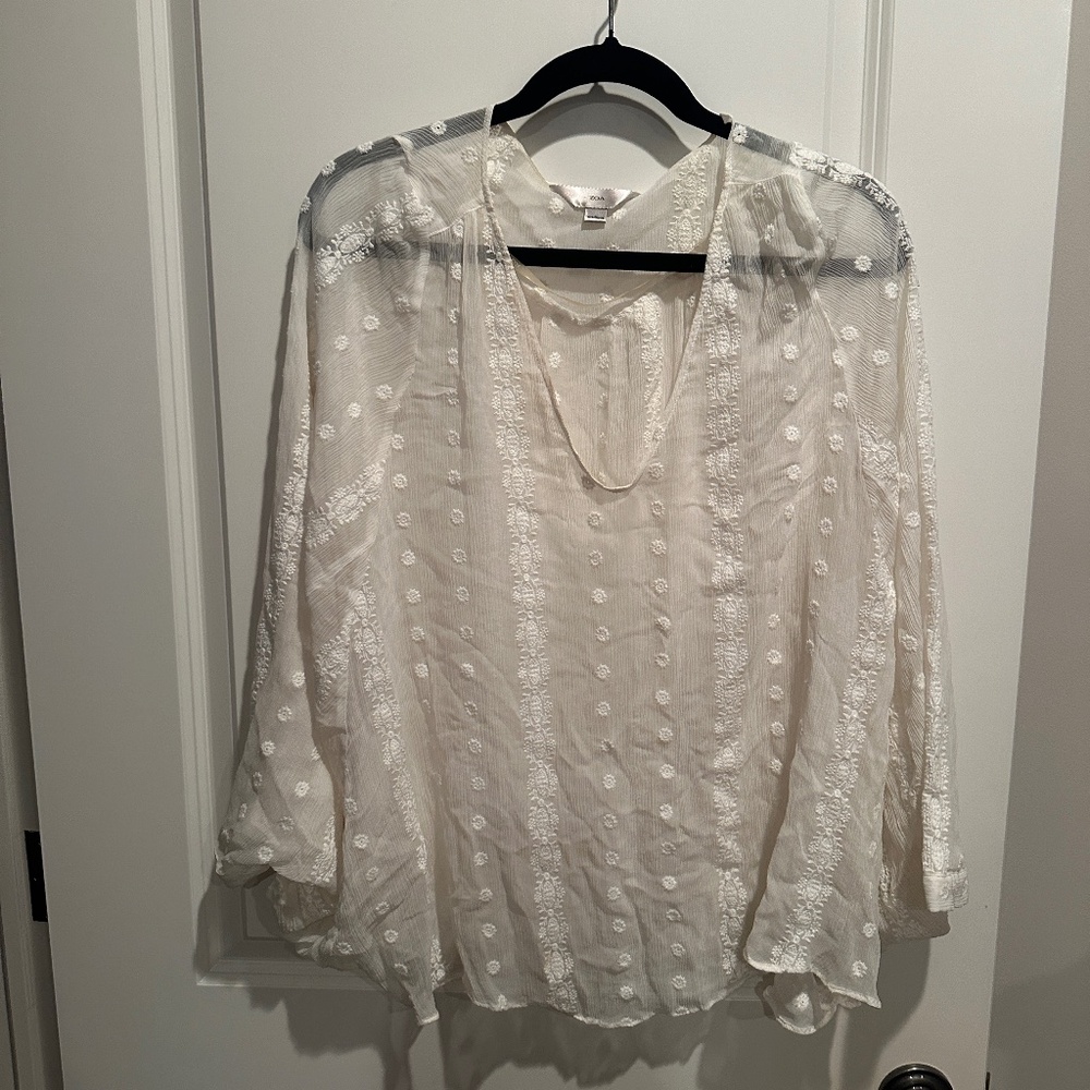 Anthropologie Zoa New York Neve Peasant Ivory Silk Sheer Top Blouse Medium